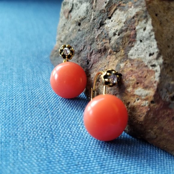 Orange-ish Resin and Rhinestone Leverback Earrings - NWOT - Picture 9 of 9